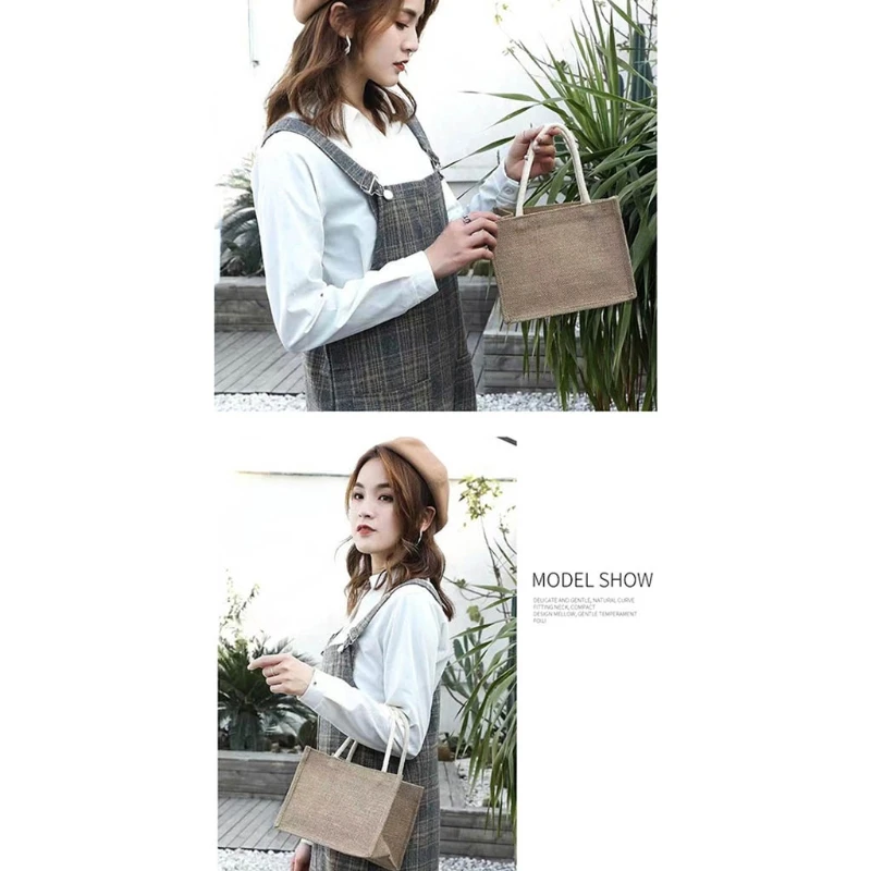 

066F джутовые сумки-тоуты, многоразовые пляжные сумки с ручкой-органайзером