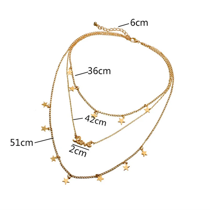 Новинка 2019 модное трехслойное металлическое колье с подвеской в виде букв звезд