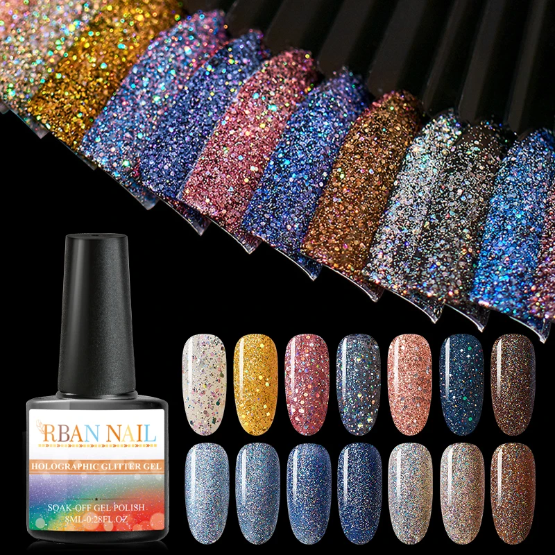 Платиновый УФ гель для ногтей RBAN NAIL 8/6 мл голографический цветной Блестящий Гель