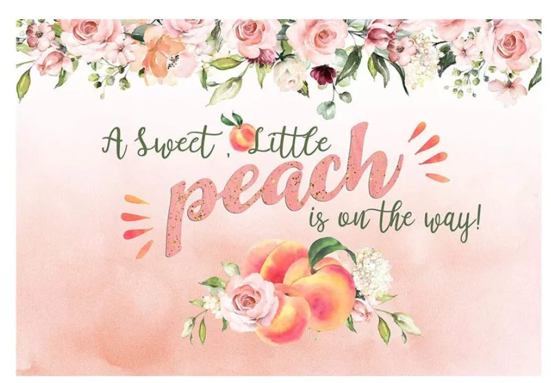 Sweet A Little Peach Is on The Way Princess Girl Baby Shower Party Photo Background Banner Spring Pink Floral Greenery Backdrops enlarge