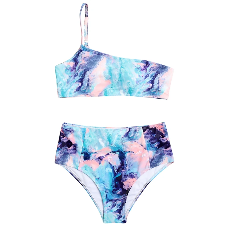 

Printing Tie Dye One Shoulder Bikinis Women Split Swimsuit Set Push Up Swimwear Female 2021 New Swim Beach Pool Bathing Suits