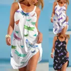 Женское модное сексуальное свободное пляжное платье без рукавов с биологическим принтом на подоле, женское платье с цветами стрекозы