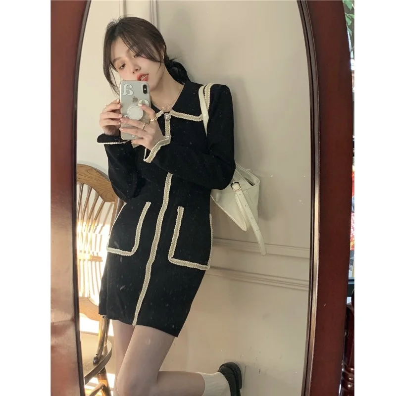 

Женское трикотажное платье с длинным рукавом, в стиле ретро