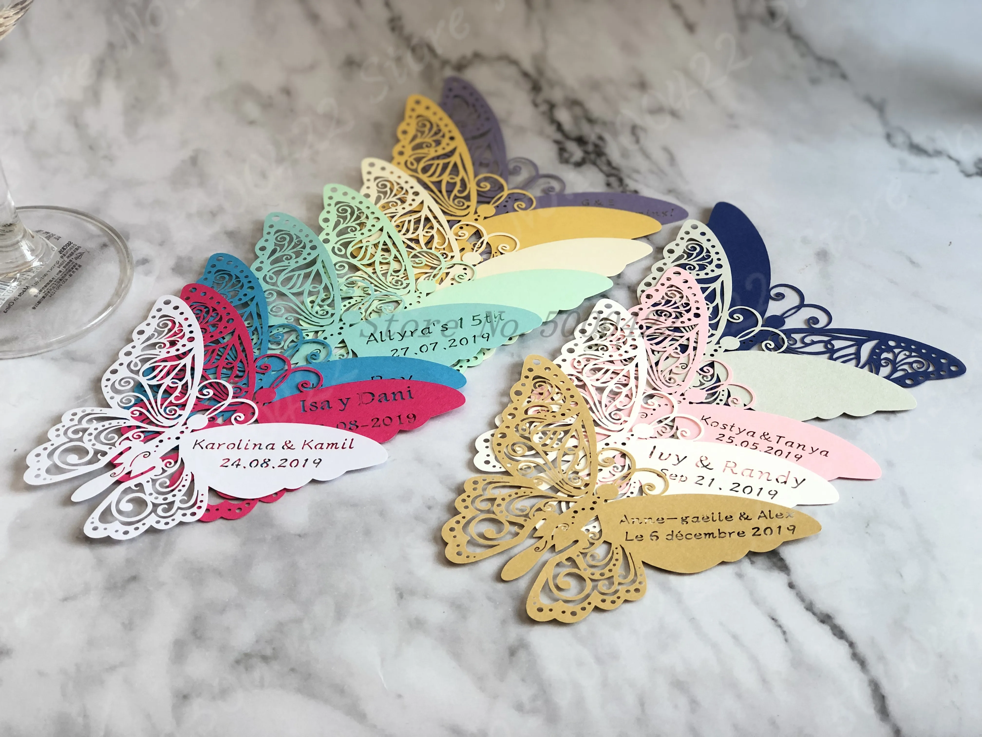 50 шт./лот лазерная резка бабочки бумажная карта/карточка сопровождения/карта