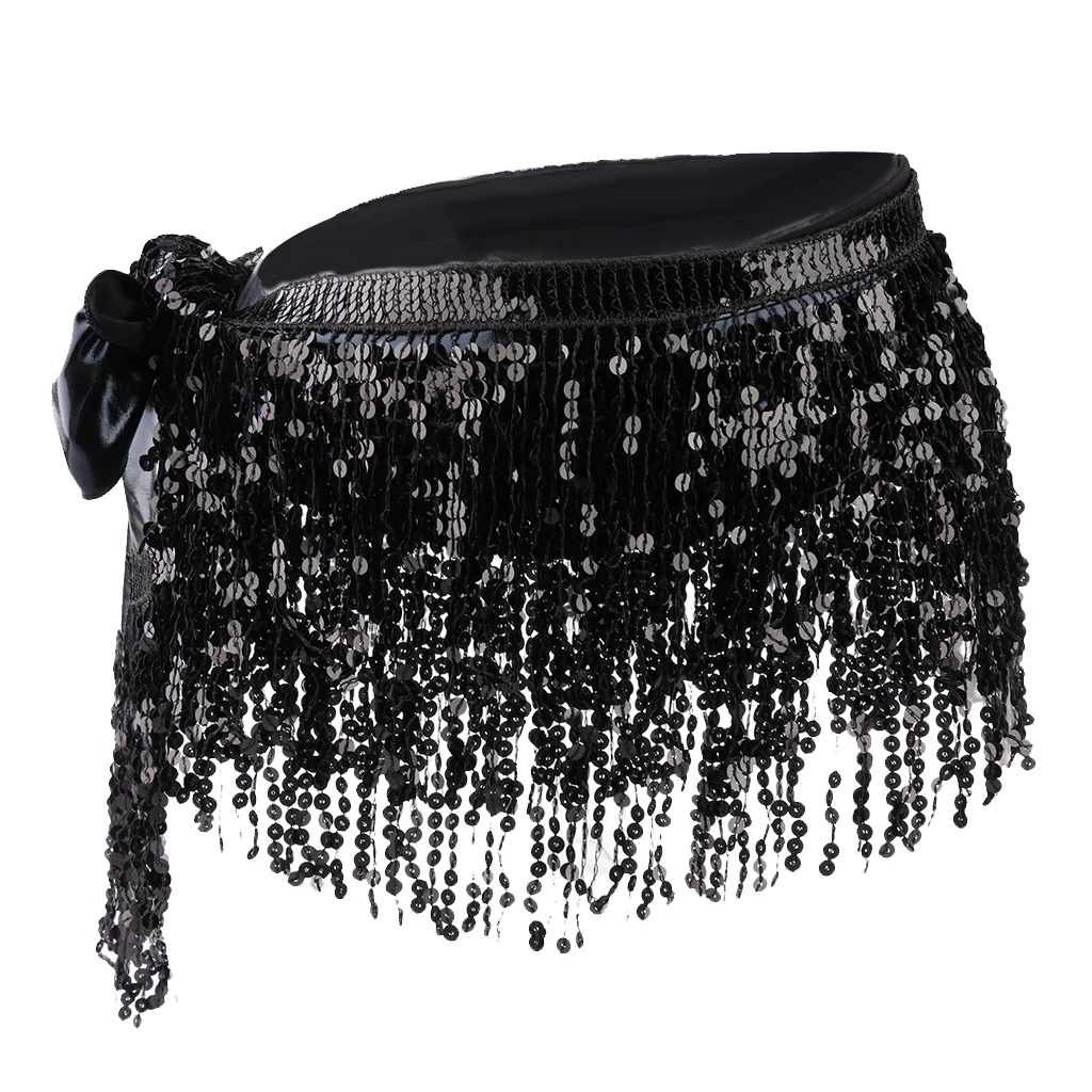 Модная женская юбка для танца живота черная блестящая с кисточками|Танец живота|