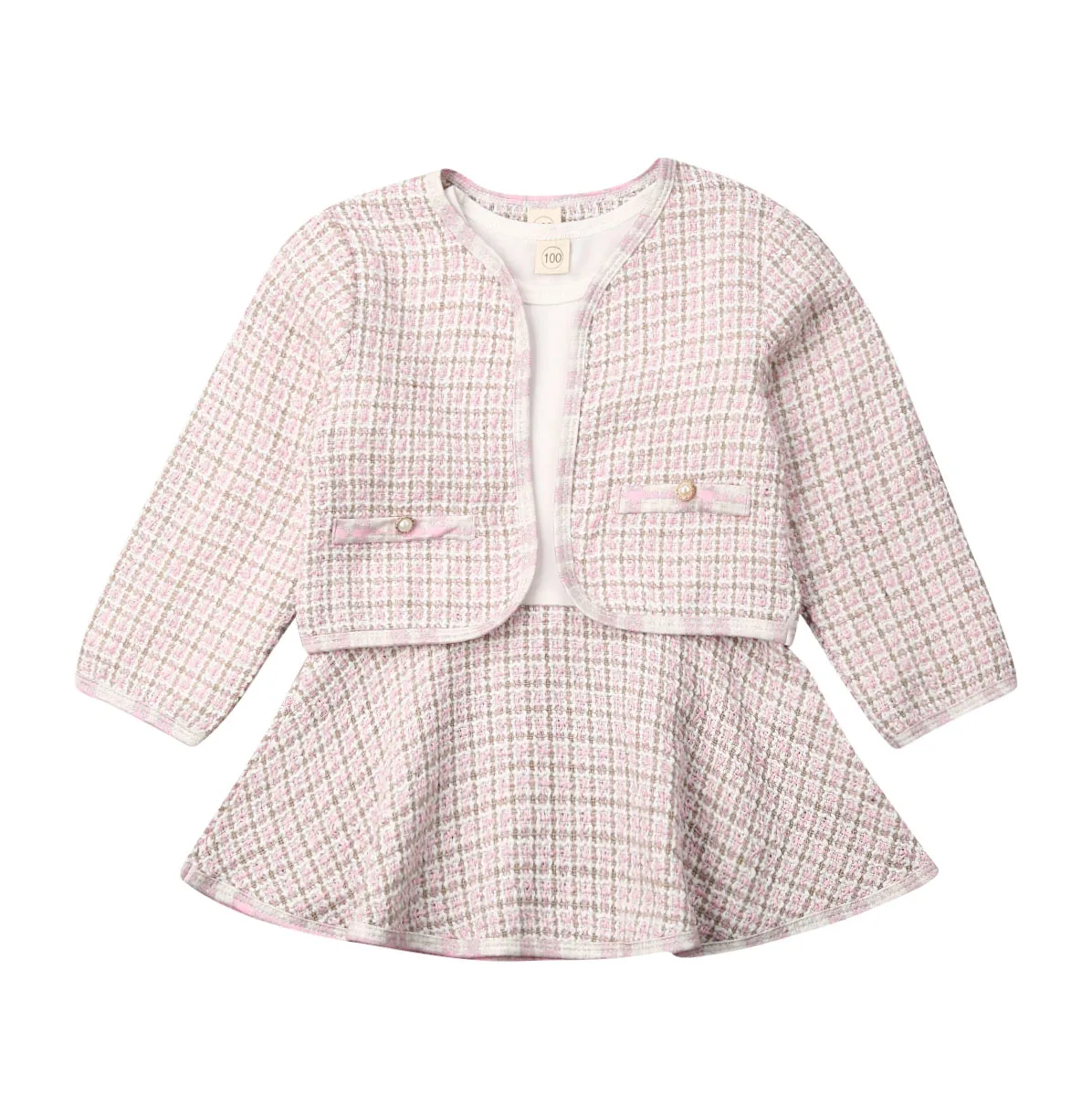 2PCS Autumn Winter Spring Party Baby Girls Clothes Plaid Coat Tops+Tutu Dress Formal Outfits Fit For 0-6 Years images - 6