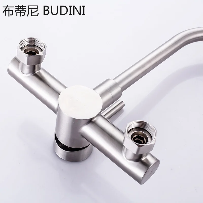 304 stainless steel kitchen wall mounted sink faucet double hole rotatable hot and cold dish sink dish sink tap free global shipping