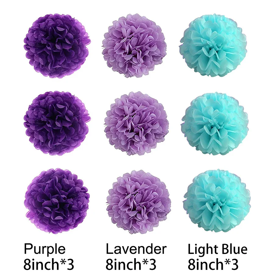 55pcs/Set Purple Latex Balloons Decoration Mermaid Party Baby Shower Boy Girl Paper Artificial Flower Pompoms Decor Birthday