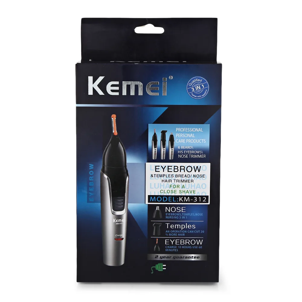 Kemei 3 в 1 перезаряжаемый съемный KM-312 для носа 220 В электрический триммер бороды и