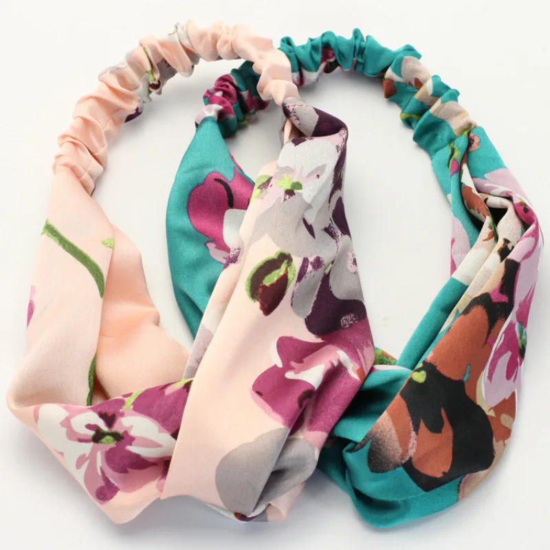 

2020 New Summer Bohemian Cross Headband With Elastic Hairband For Women Girl Retro Floral Turban Headwraps