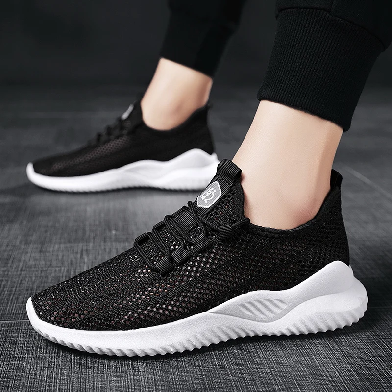 Кроссовки мужские легкие дышащие черные белые летние | Обувь