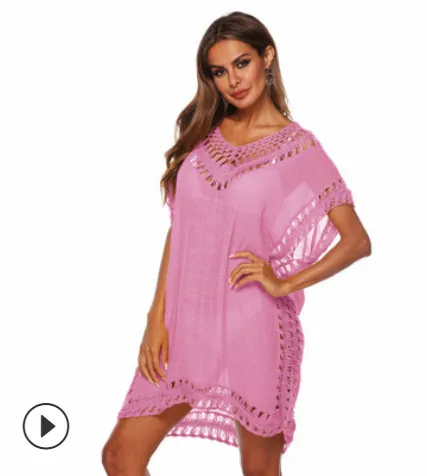 pink Пляжная одежда Saida De, пляжные длинные туники для женщин, купальный костюм, накидка до, новые крючки, плюс слюб ткань, одежда, купальник - Цвет: pink