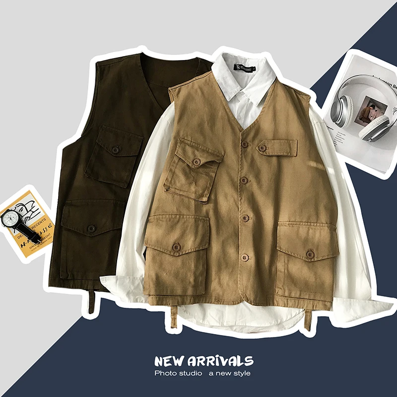 Жилетка мужская хлопковая с V образным вырезом модный однотонный Повседневный