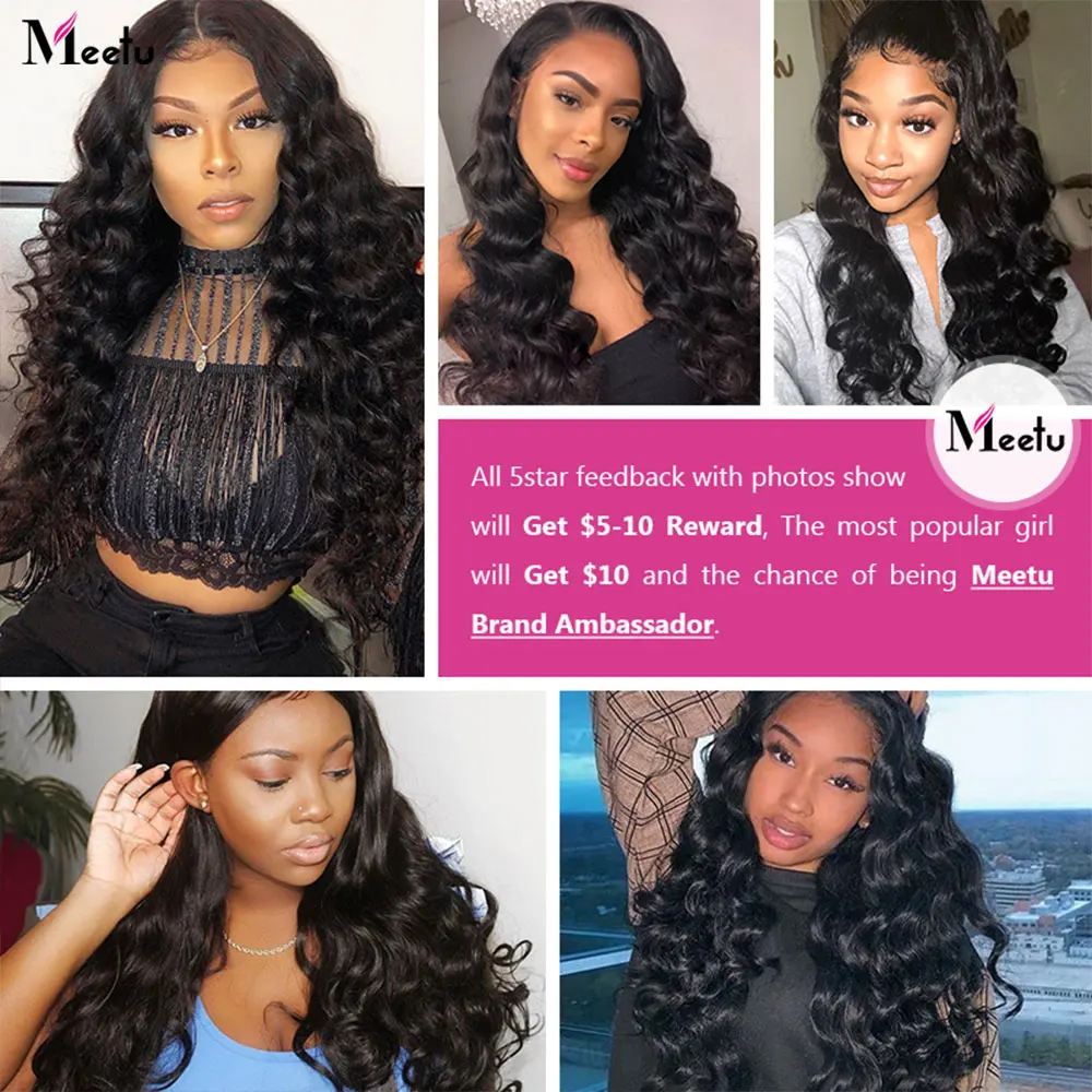 Meetu бразильский свободные глубокая волна пряди с закрытием Remy человеческие
