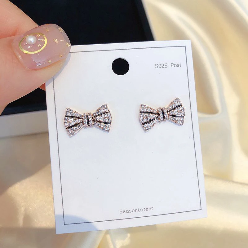 

Exquisite Micro Paved Cubic Zirconia Bowknot Stud Earrings for Women Rose Gold Color Jewelry