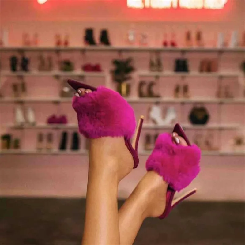 Новинка 2020 года Яркие сандалии в европейском стиле Роскошные Тапочки их меха под