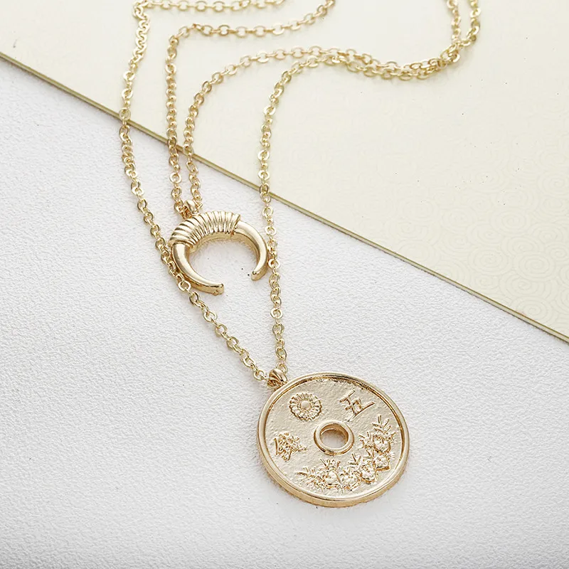 Богемные Подвески в виде монет женское модное ожерелье комбинированное