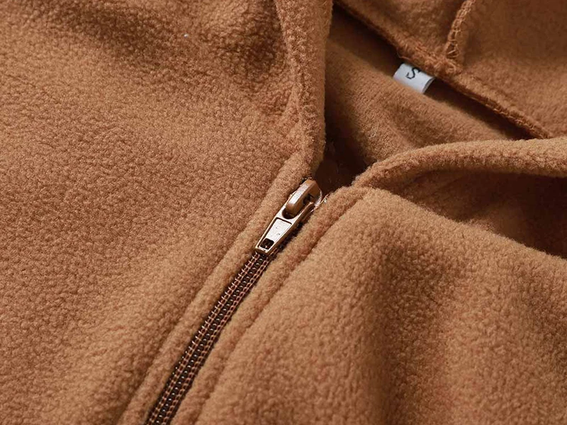 Женская одежда осенняя зимняя коричневая верхняя на молнии с карманами и