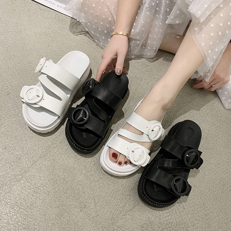 

Beach slippers female 2020 summer one-line students wear sandals and slippers flat bottom non-slip breathable Roman shoes Z667
