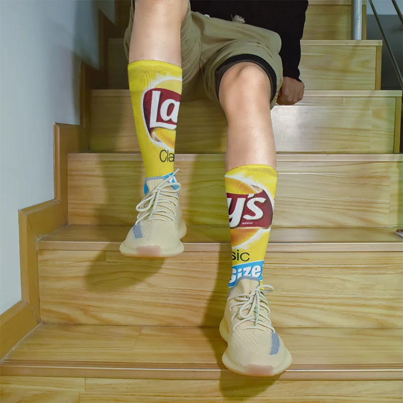 Модные женские носки унисекс креативные забавные с принтом картофельных чипсов