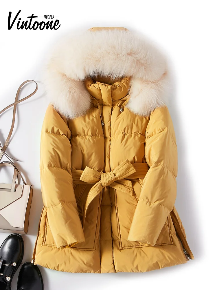 Женская куртка с капюшоном зимняя плотная теплая на утином пуху из натурального