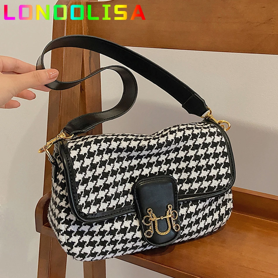 

Houndstooth High Quality Linen Crossbody Bag for Women Women's Underarm Bag Trending Shoulder Handbags Winter Fashion Sac A Main