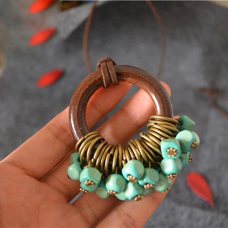 Женские аксессуары из хлопка и льна корейские украшения деревянные круглые бусы