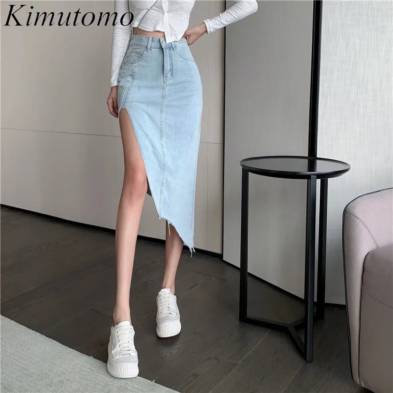 

Летняя Модная Джинсовая юбка Kimutomo для женщин, Новинка лета 2021, модная женская юбка с высокой талией и карманами, пикантные повседневные Элег...