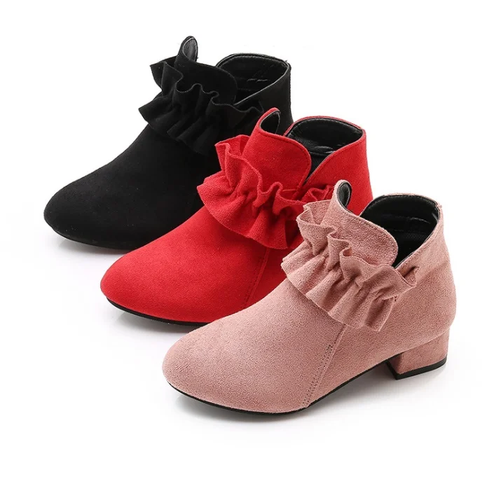 Новинка Детские замшевые ботинки принцессы на высоком каблуке Теплые тонкие