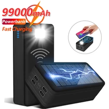 2021 New 99000mAh Solar Wireless Power Bank Portable Fast Charging External Battery 4USB Phone Charger for Samsung Xiaomi Iphone