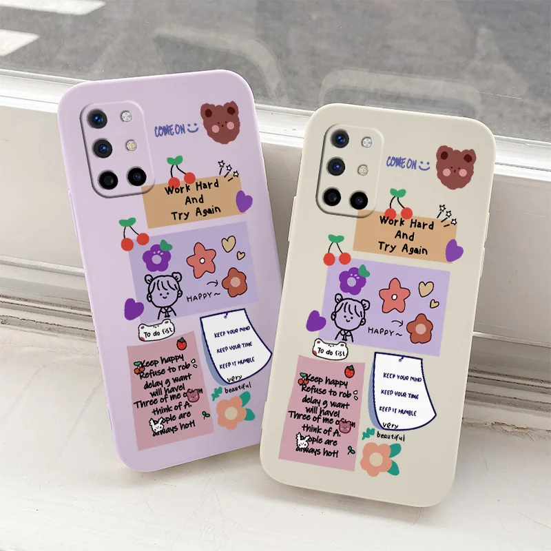 

For Oneplus 8t Case Cute Funny Notes Camera Lens Protection Liquid Slicone Phone Cover 9 9pro 9r pro Shockproof Soft Case Funda