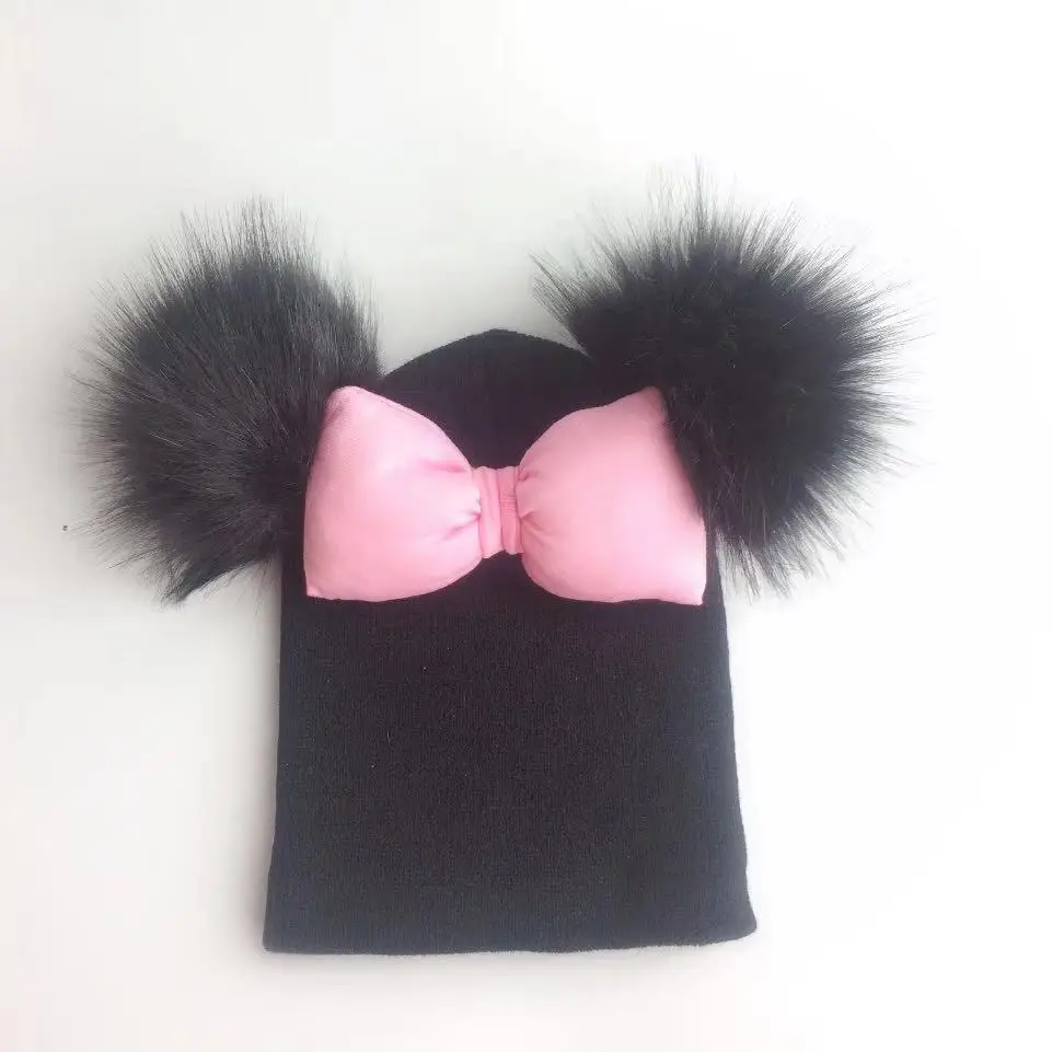 Шапка для младенцев хлопковая разноцветная с большой бабочкой и ушками девочек |