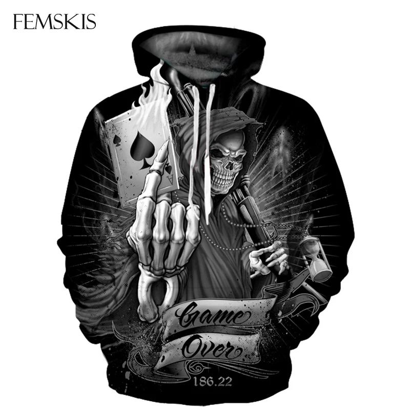 

FEMSKIS Newest Men Women Funny 3D Printed Hoodies Skulls Gothic Death Unisex Hipsters Streetwear Hooded Sweatshirts Pullovers