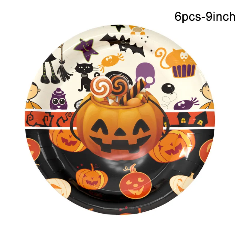 plate-7inch Halloween Candy Pumpkin Head Theme Creative Party Package Decoration Party Supplies Party Disposable Tableware Cup Plate - Цвет: plate-7inch
