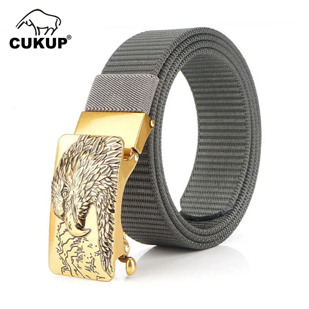 CUKUP Men's Quality Nylon Belts for Men Unique Design Eagle Head 3D Pattern Buckles Metal Belts 35mm Wide Accessories CBCK171