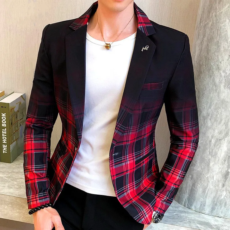 

Men Blazer 2020 Spring New Colorblock Plaid Blazer Men Slim Casual Man Blazers Wedding Business Party Clothing Dress Men Coats