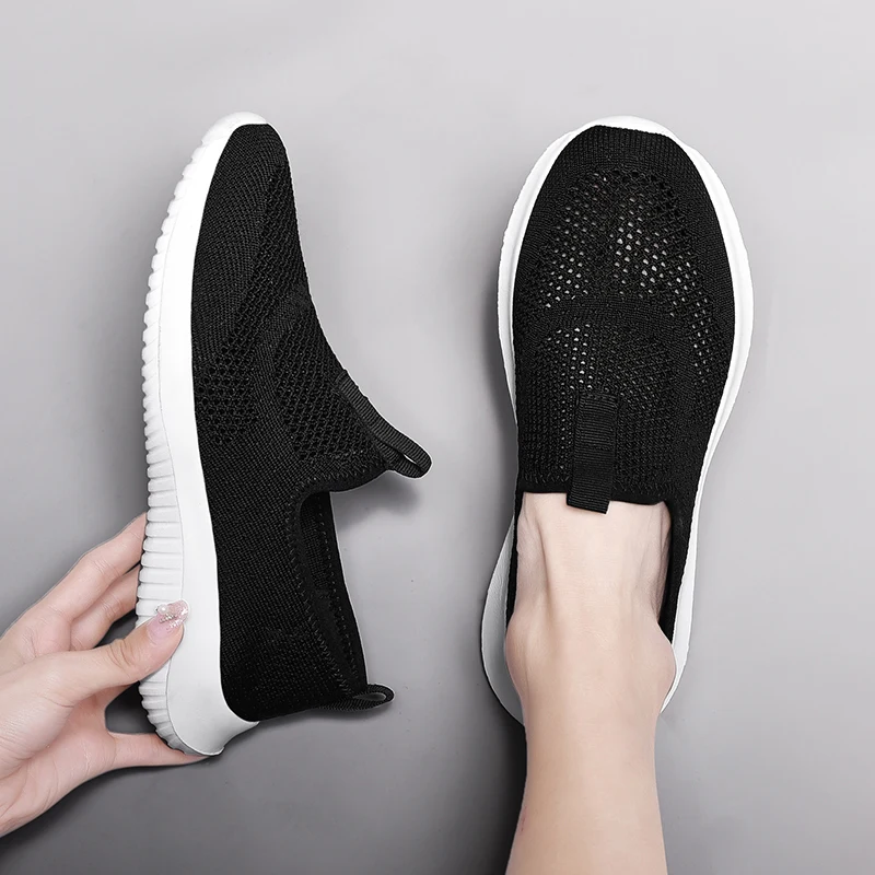 Damyuan 2020 New Fashion Sock Sneakers Flat Shoes Women Shoes Slip on Platform Sneakers Women Casual Black Breathable Mesh Sock