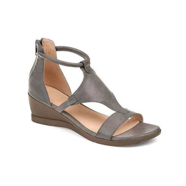 

2020 Women Summer Sandals Mid Heels Wedges Shoes Vintage PU Leather Plus Size Gladiator Sandalias Mujer Sapato Feminino