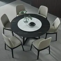 Contemporary Style Hotel Restaurant Top Round Marble Dining Table with Solid Wood Leg European Design  Circular Dining Table