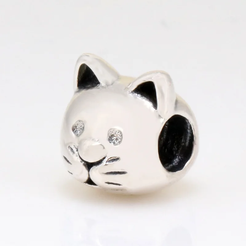 

Amas Authentic 925 Silver Curious pet cat head Beads Fit Original charms Bracelet Necklace Pendant