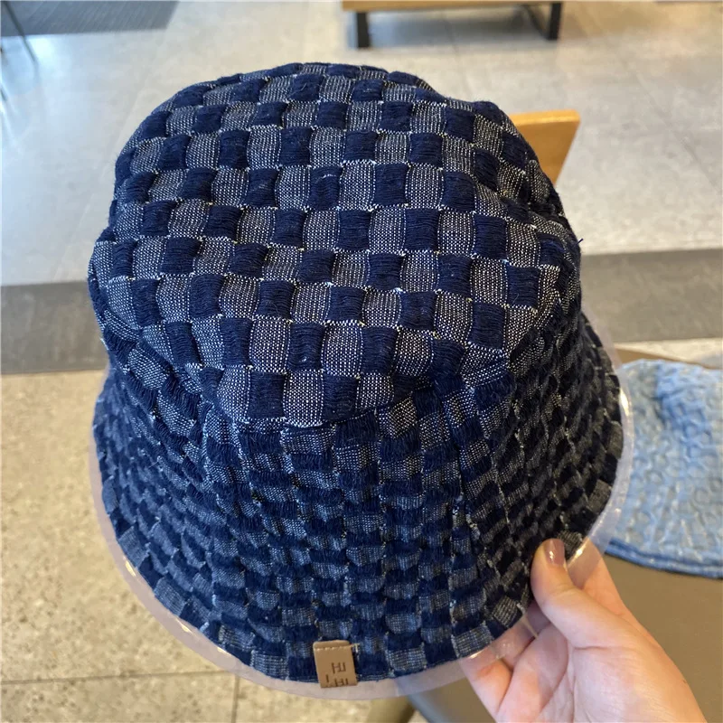 

202103-2509304 new spring plaid Denim street leisure outdoors lady bucket cap men women fishermen hat