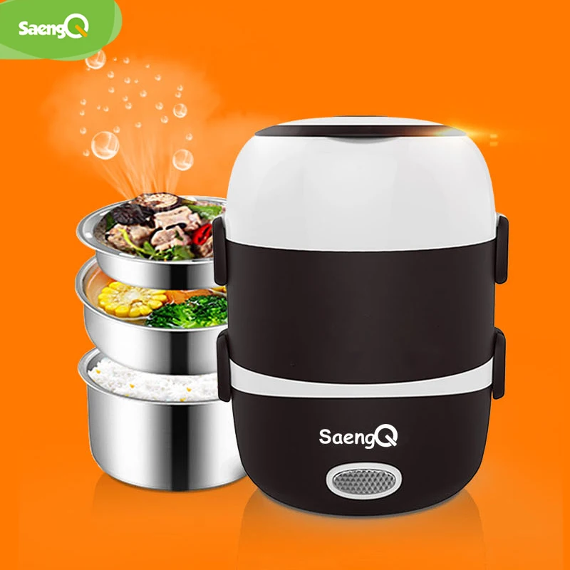 

saengQ Electric Rice Cooker Stainless Steel 2/3 Layers Steamer Portable Meal Thermal Heating Lunch Box Food Container Warmer