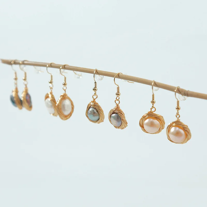 

100% Trendy High Quality Handmade Natural Freshwater Drop Earrings for Woman White/Black/Pink/Grey Four Colors Size 35*15mm