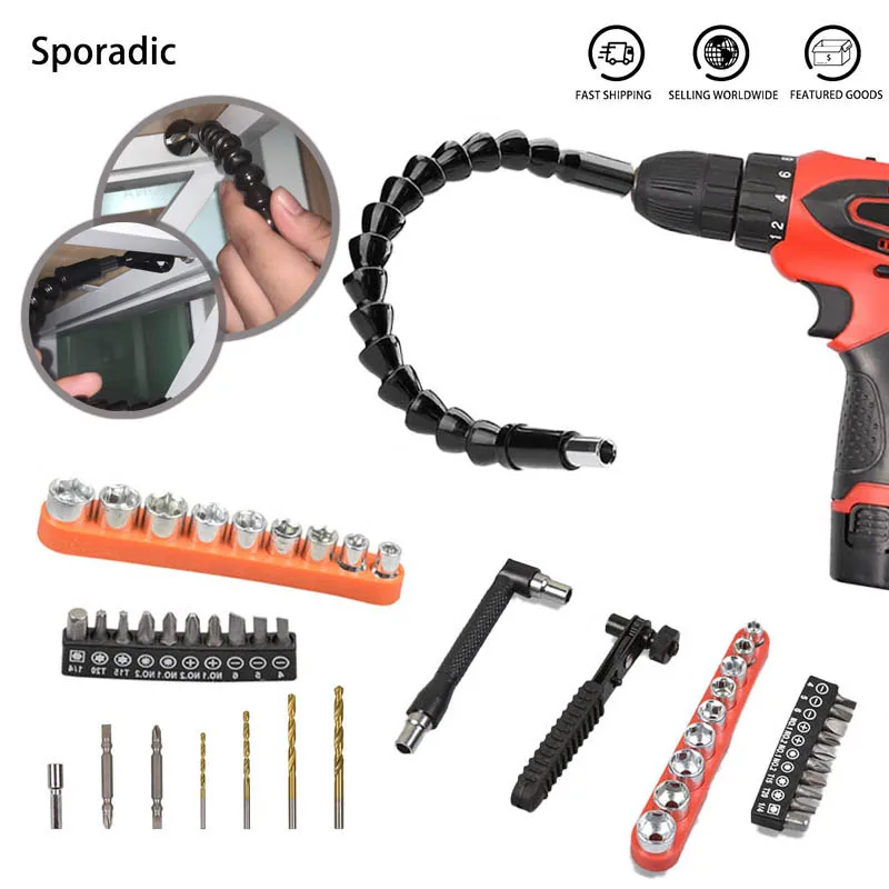 

1/4" Electric Drill Screwdriver Bit Set Free turn Cardan Shaft Connection Extension Rod For Auto Repair Power Tools Accessories