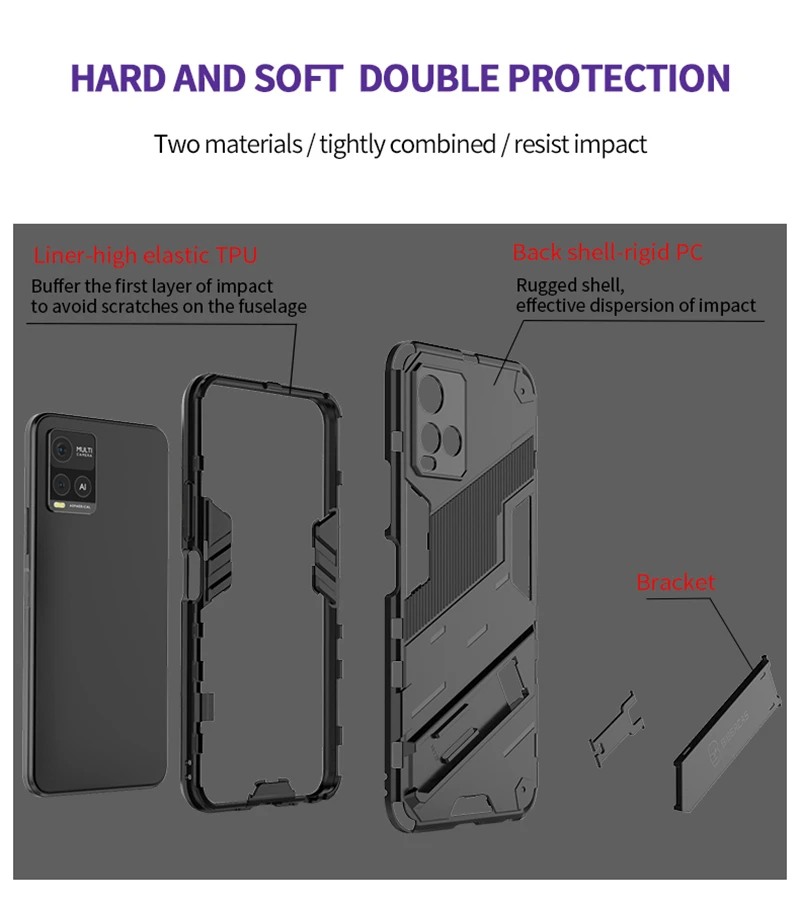 For Vivo Y21 Case For Vivo Y21 Y21S Y73 Y72 V21 V21E X70 X60 Pro Plus Cover Hard Kickstand Shockproof Back Phone Bumper Fundas