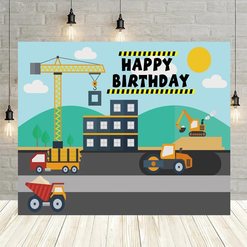 

Construction Theme Party Photography Backdrop Crane Truck Car Kid Boy Birthday Background Cake Table Custom Poster Decorations