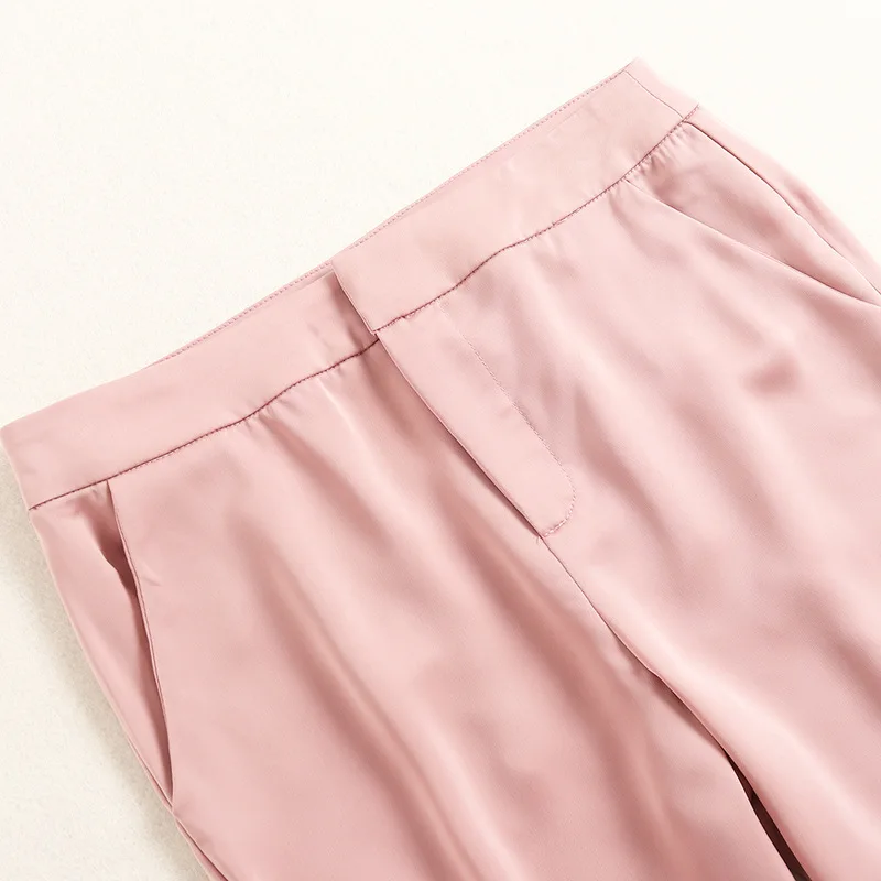 Женский Атласный Костюм с вышивкой комплект 2 шт. 2020 летний двубортный костюм