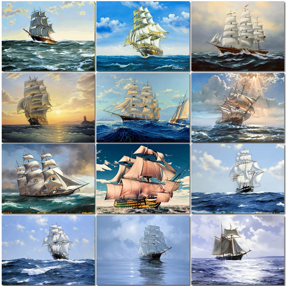 Абстрактное искусство алмазная живопись корабль вышивка кристаллы алмазы