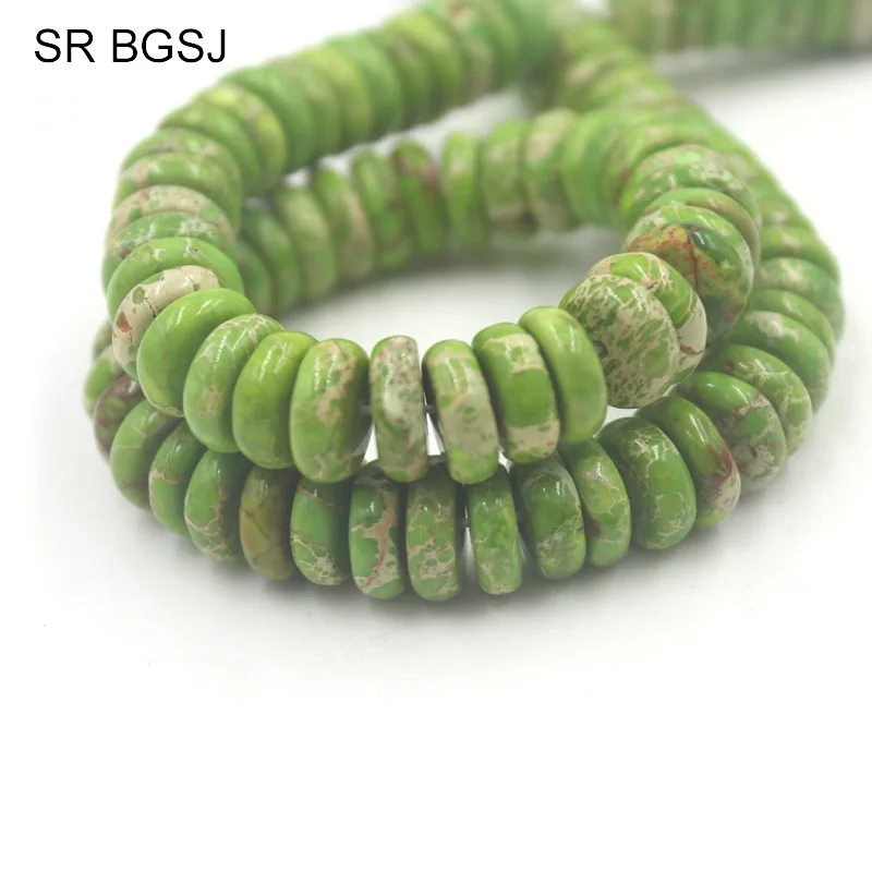 Бесплатная доставка BGSJ 3x10 мм Rondelle морской осадочный яшма зеленый драгоценный