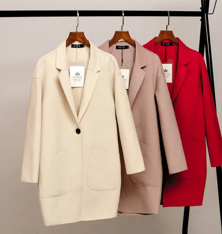 2019 Новое Осеннее Женское пальто Свободное длинное шерстяное женская верхняя